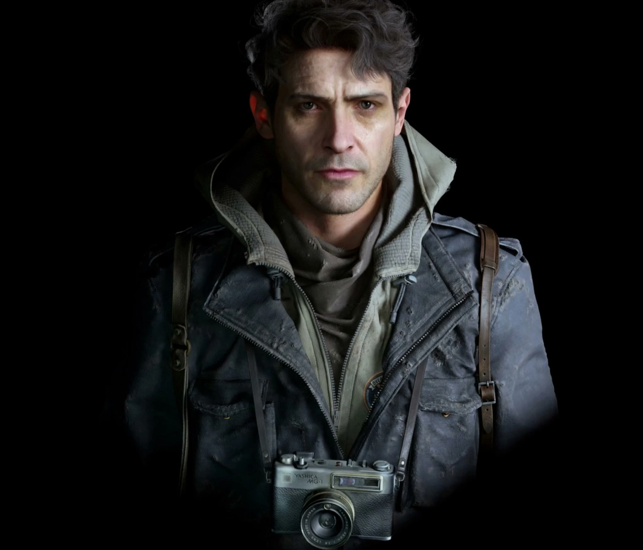 Bust of a man holding a camera, realistic render